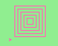 a squared-off spiral in pink on a green background