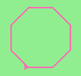 a pink hexagon on a green background