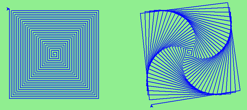 two spirals in blue on a green background