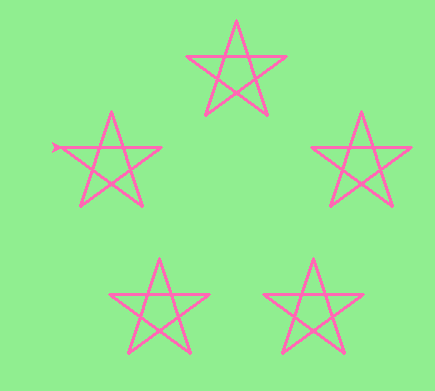five pink pentagrams on a green background